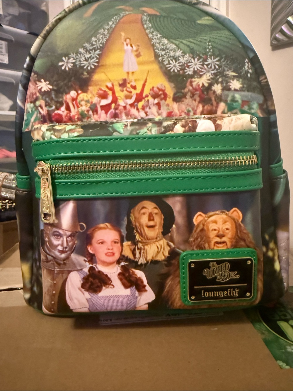 Loungefly Wizard of Oz Green Mini Backpack w/ Front Zipper Pocket